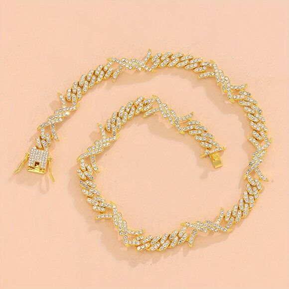 Gold Zircon Rock Thorns Cuban Chain Necklace - Picture 3 of 7